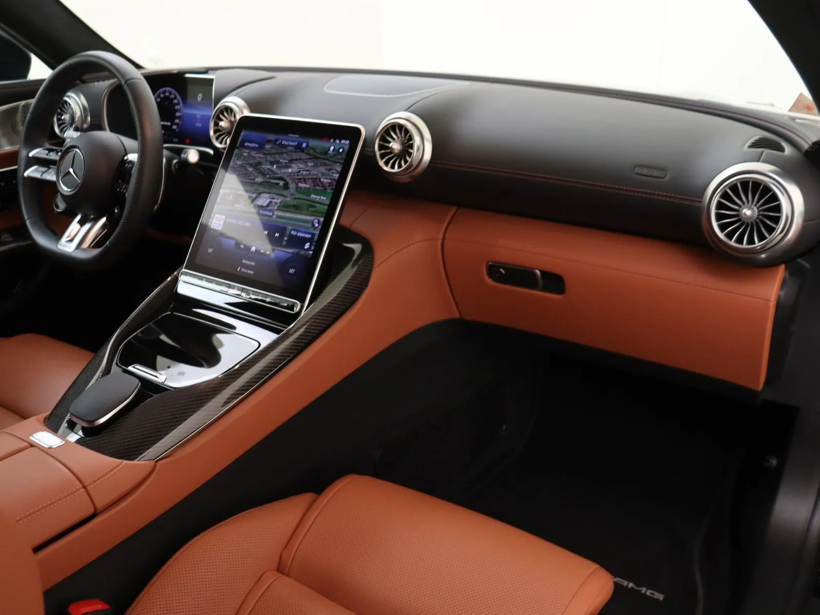 Detailfoto van een lederen interieur